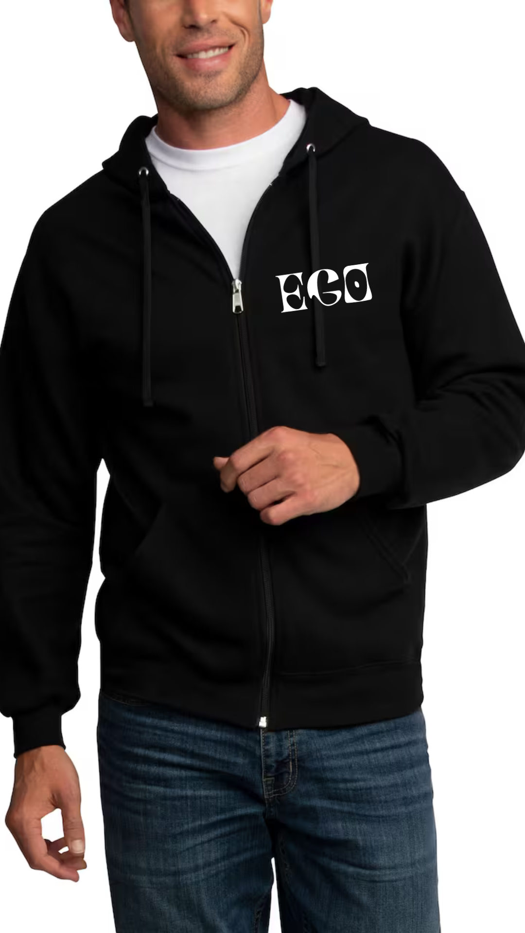 Ego Unisex Black Zip Up Hoodie Spring 24