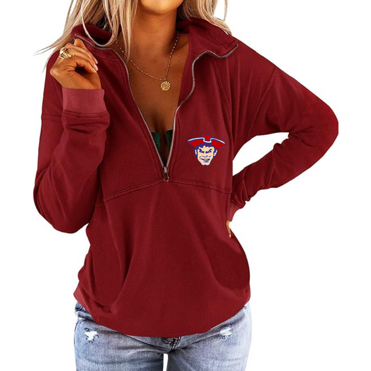 Red Women's Half Zip Up Sweatshirt